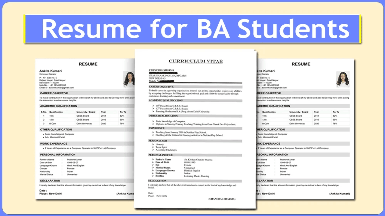 Resume for BA Students Freshers