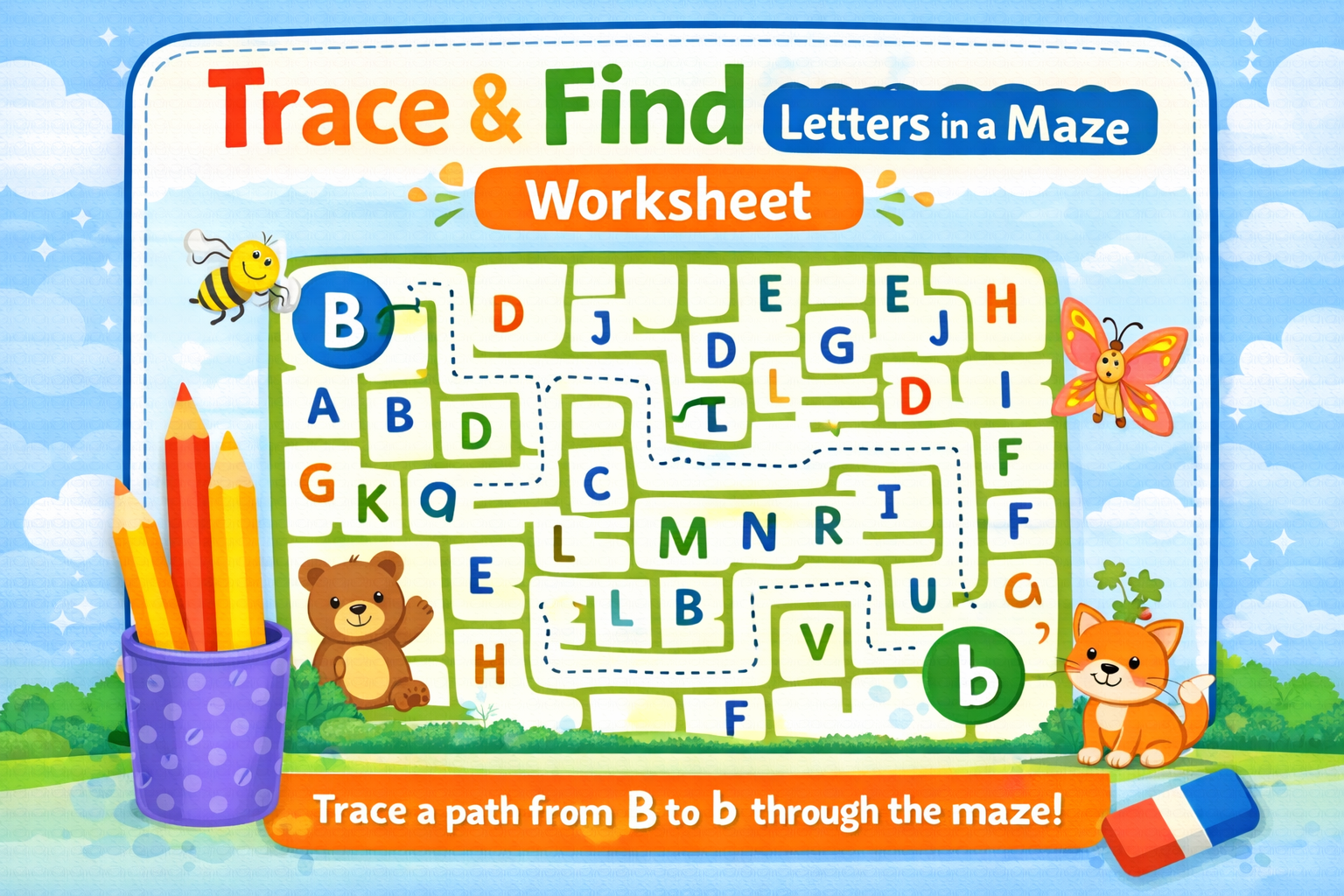 Trace & Find Letters in a Maze Worksheet