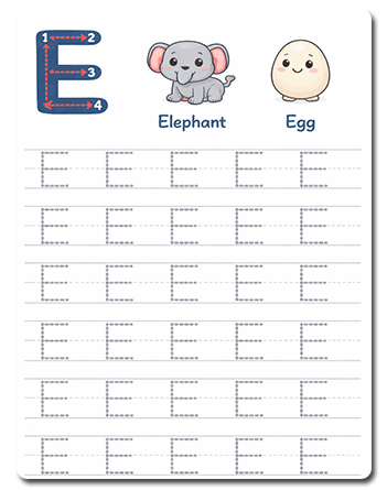 Tracing Letter E Worksheets
