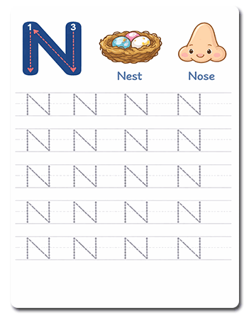 Tracing Letter N Worksheets