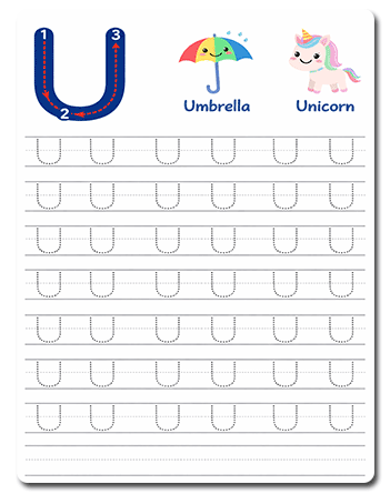 Tracing Letter U Worksheets