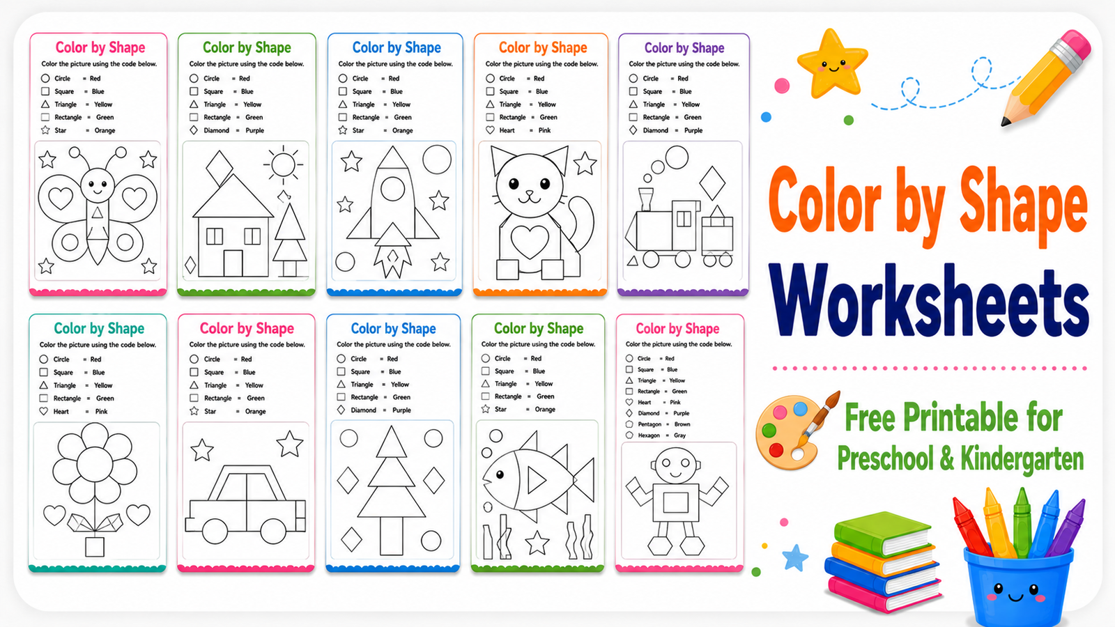 Color by Shape Worksheets