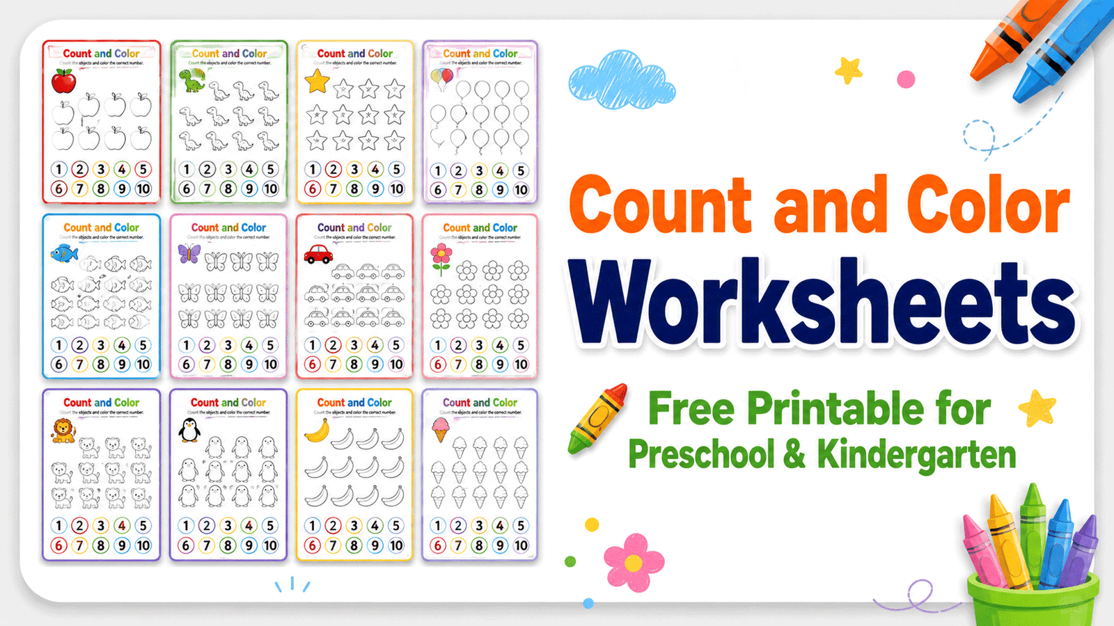 Count and Color Worksheets for Preschool & Kindergarten
