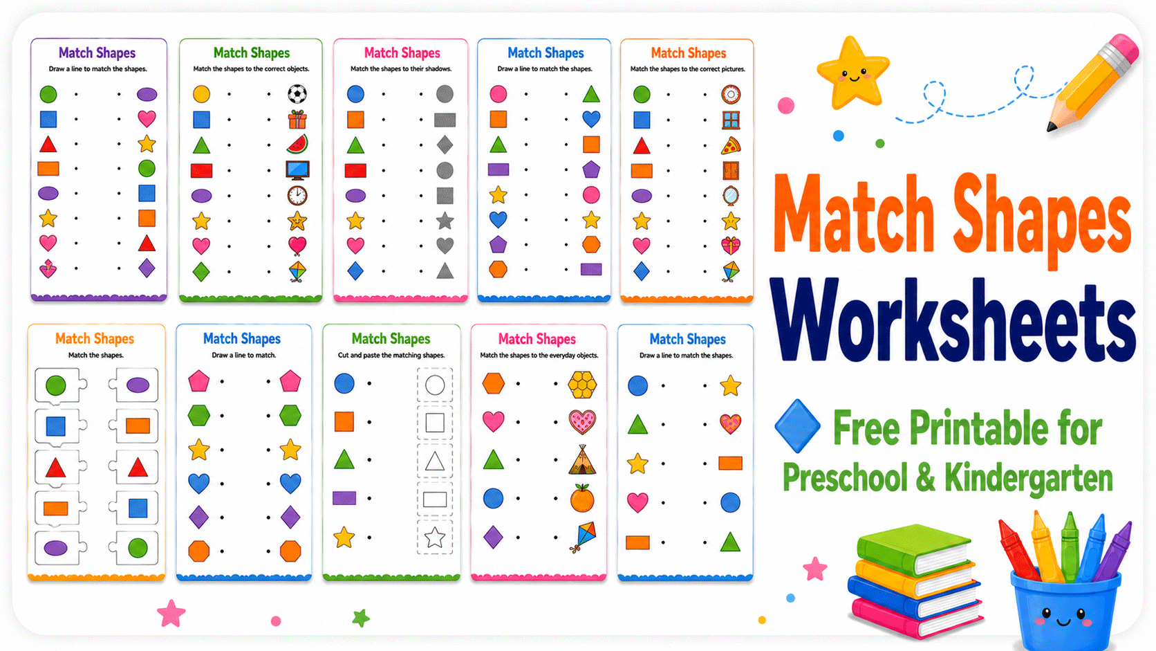Match Shapes Worksheets for Preschool and Kindergarten