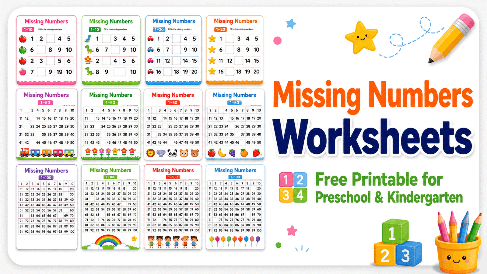 Missing Numbers Worksheets for Preschool & Kindergarten