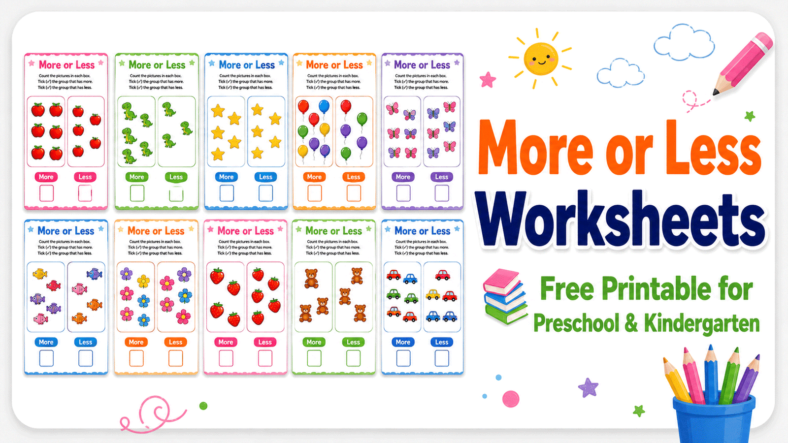 More or Less Worksheets for Preschool and Kindergarten